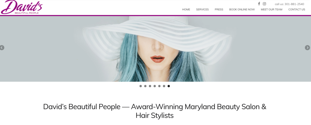 screenshot of a beauty salon website