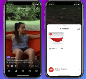 two smartphones side-by-side with instagram stories promoting a camping hammock