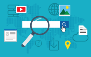 illustration of a search engine search bar with a magnifying glass on top of it